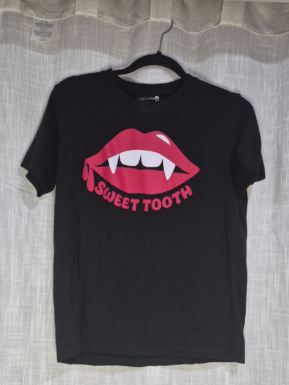 Black Red Graphic Tee Sweet Tooth Vampire Teeth Shirt